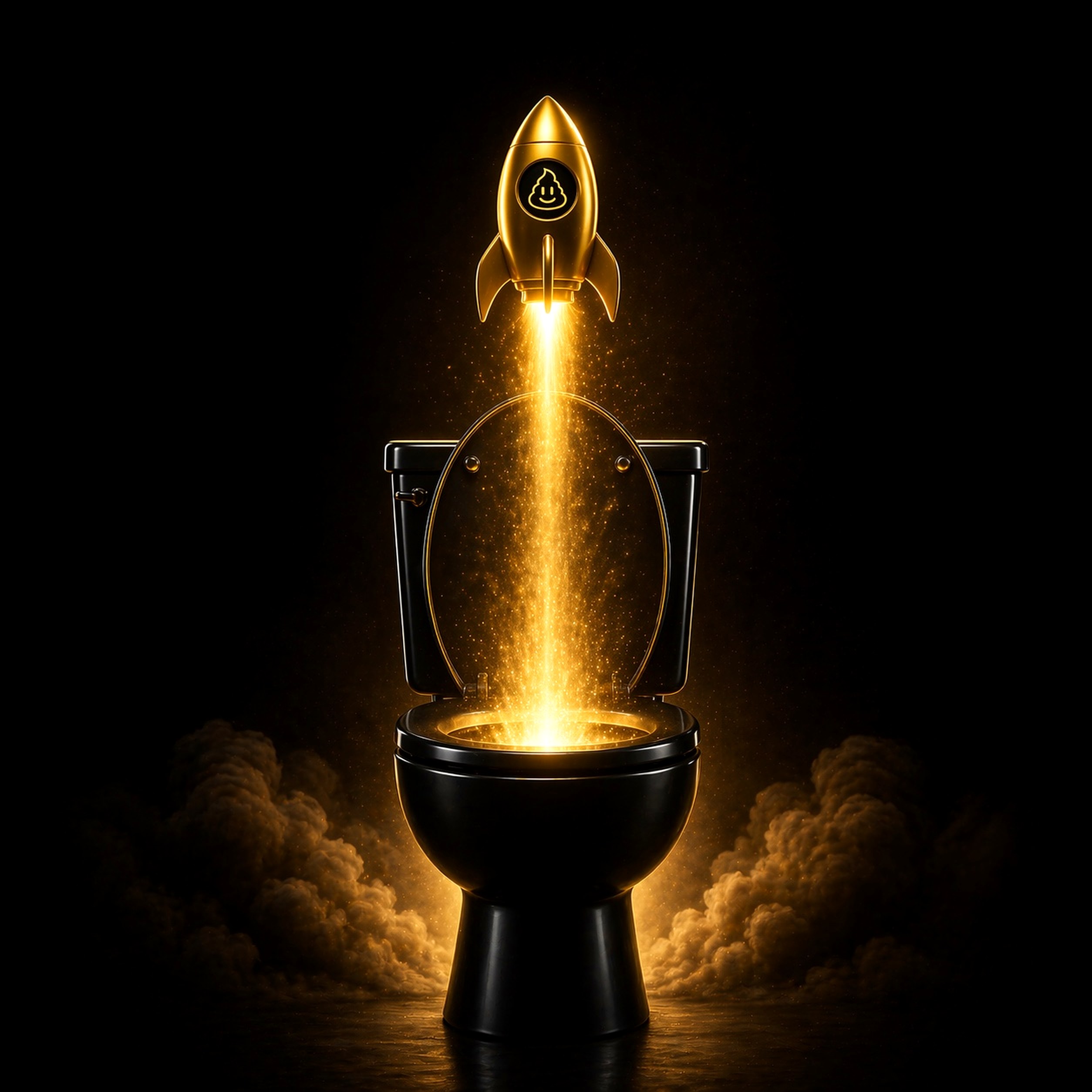 Hyper-real black and gold toilet opening